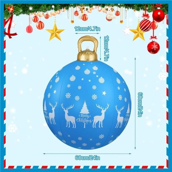 2PCS Inflatable Christmas Ball Decor,24 " Blue Snow Christmas PVC Inflatable - Picture 4 of 6